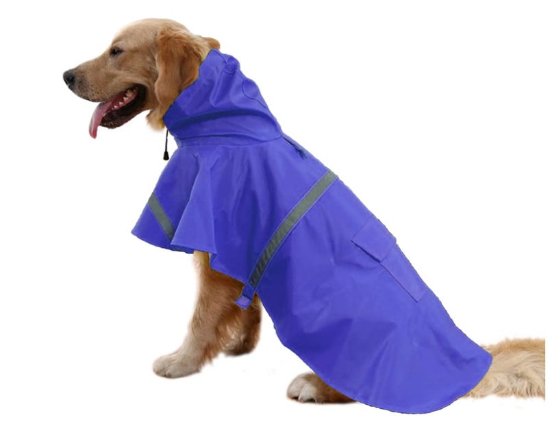 Mikayoo Large Dog Raincoat Adjustable Pet Waterproof Clothes Lightweight Rain Jacket Poncho Hoodies with Strip Reflective(Dark Blue,XXL) - Image 1
